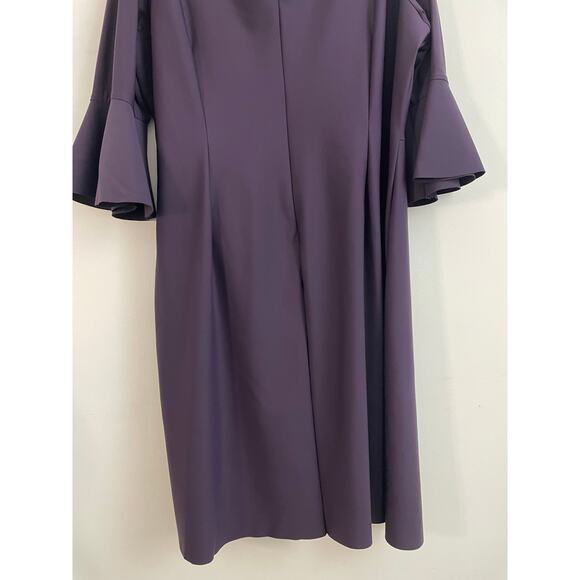 Alex Evenings Slimming Bell Sleeve Scuba Sheath Dress with Brooch in Plum Purple - Picture 9 of 13